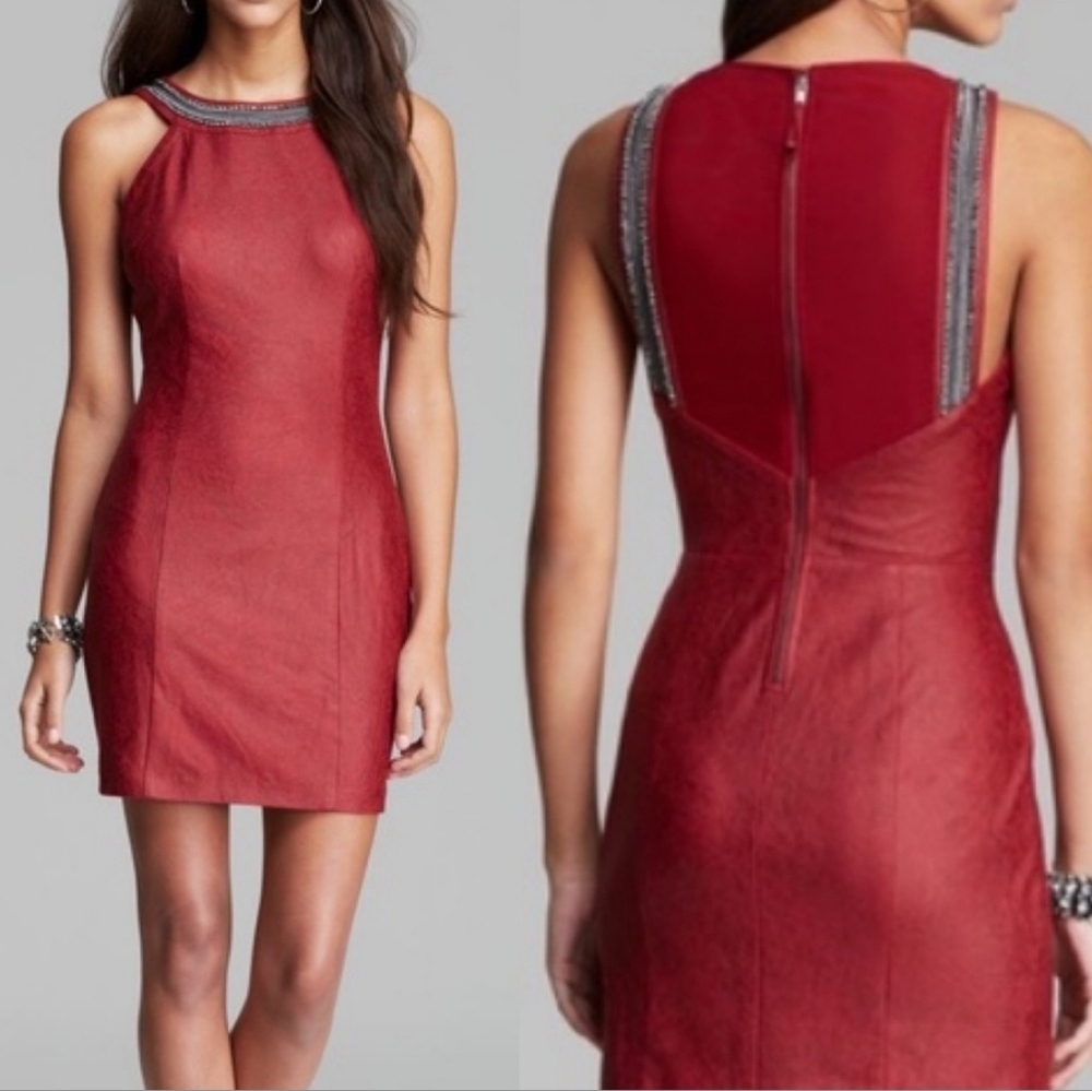 GUESS Red Embellished Halter Mini Dress